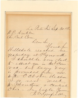 James Garfield Handwritten and Signed Letter Dated Sept 30, 1864 Campaigning Upcoming Election for Abraham Lincoln (JSA)